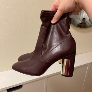 Zara Brown Heeled Boots with Metallic Accent